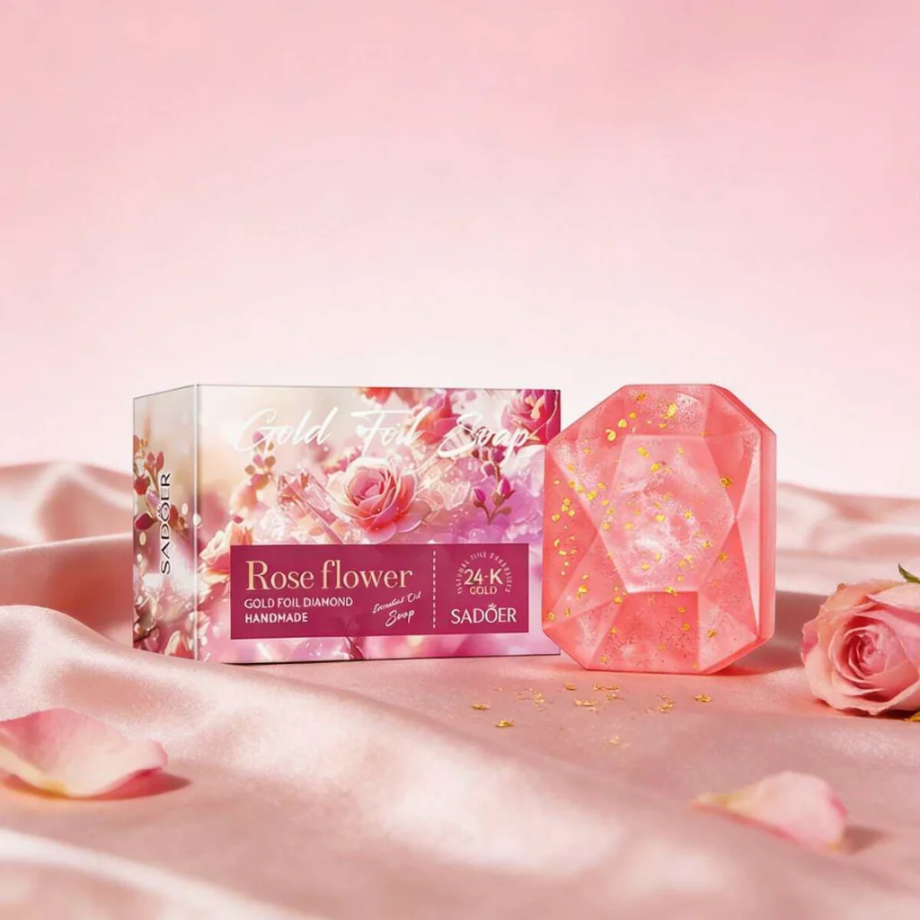 Săpun handmade cu ulei esențial de trandafiri, 24k, Sadoer, 100g - imagine 3