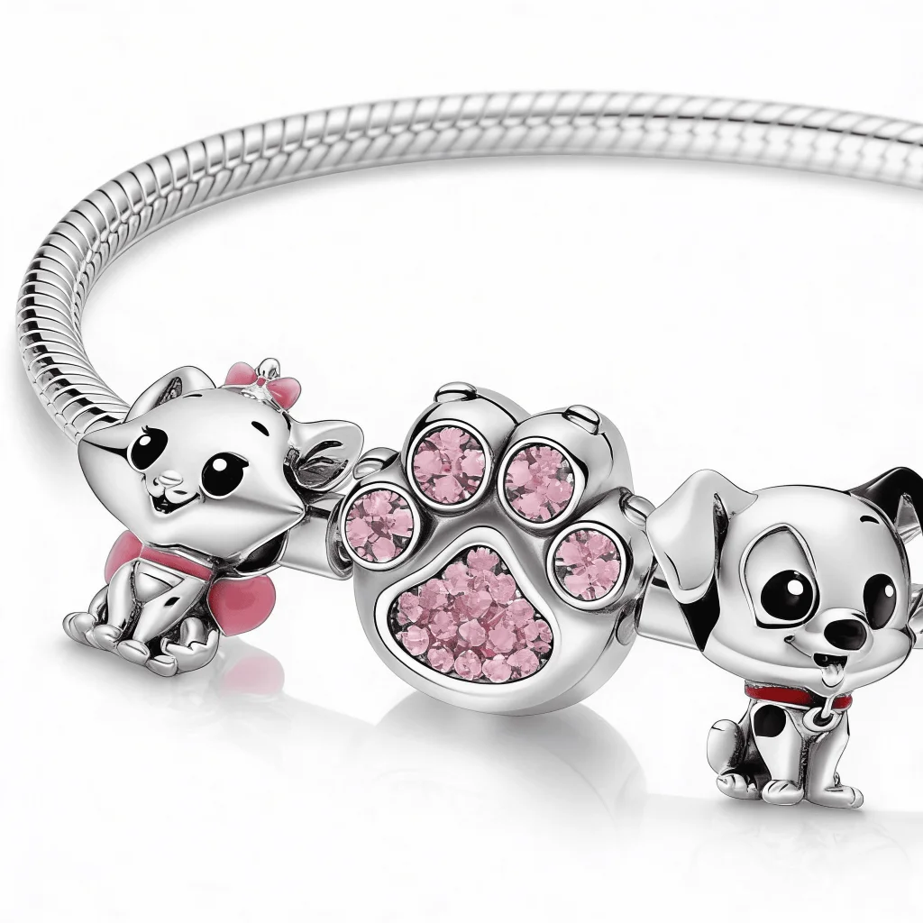 Set Brățară cu 2 Charmuri Cute Pets cu Lăbuță Strălucitoare - imagine 2