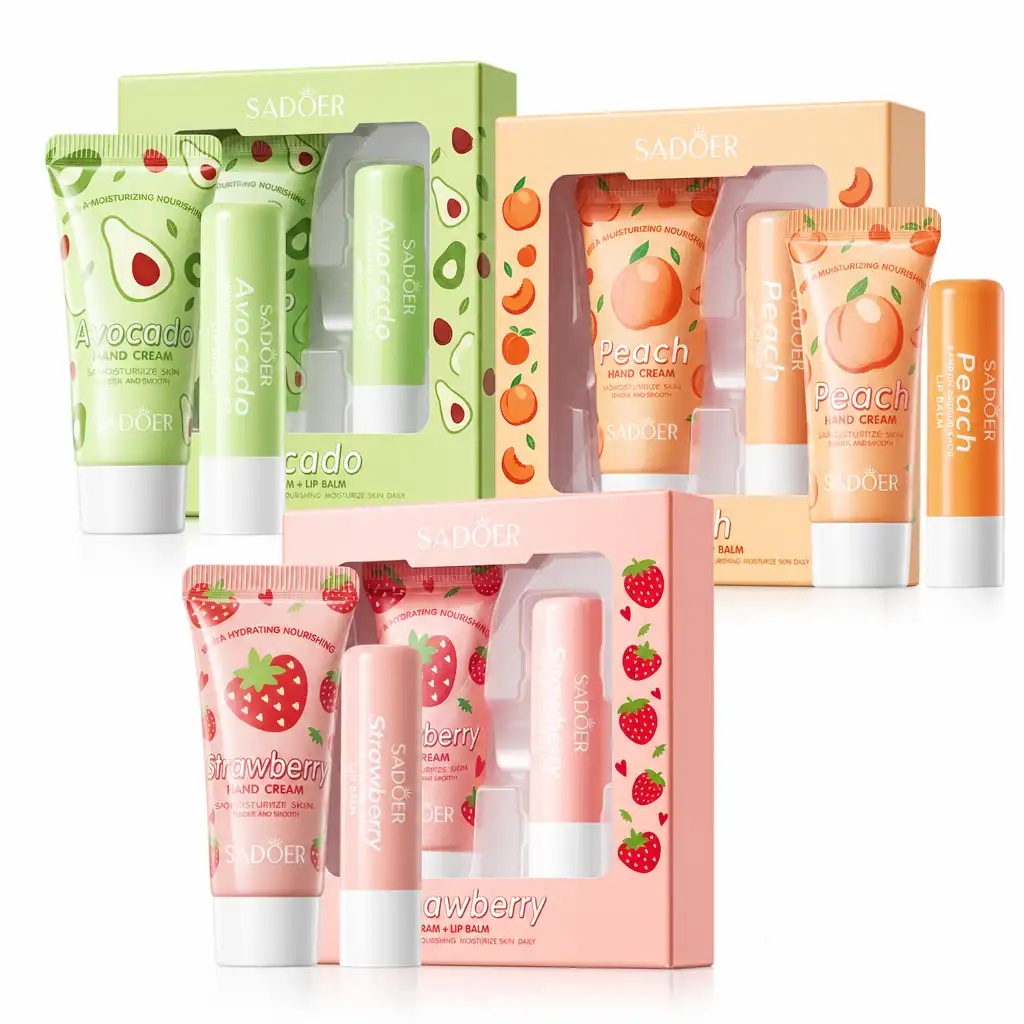 Set Cadou, Cremă de Mâini si Balsam de Buze, 3 arome, 2 bucăți