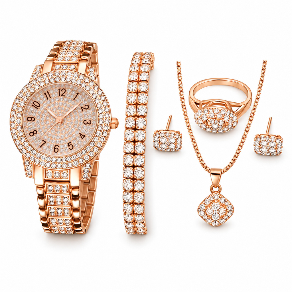 Set Elegance 6 în 1, ceas și bijuterii asortate