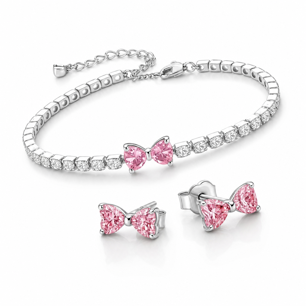 Set bijuterii Cercei și Brățară, Pink Bow - imagine 3