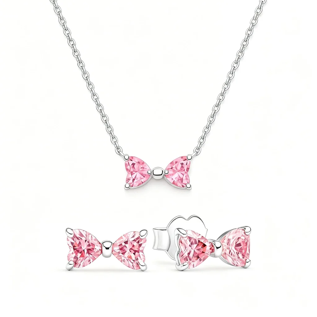 Set bijuterii Cercei și Colier, Pink Bow