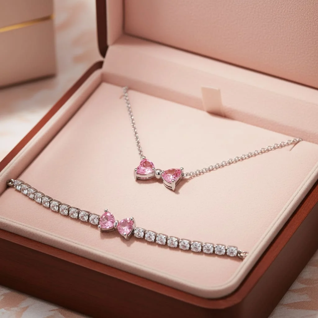 Set bijuterii Colier și Brățară, Pink Bow - imagine 2