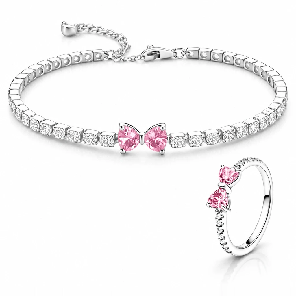 Set bijuterii Inel și brățară Pink Bow - imagine 5