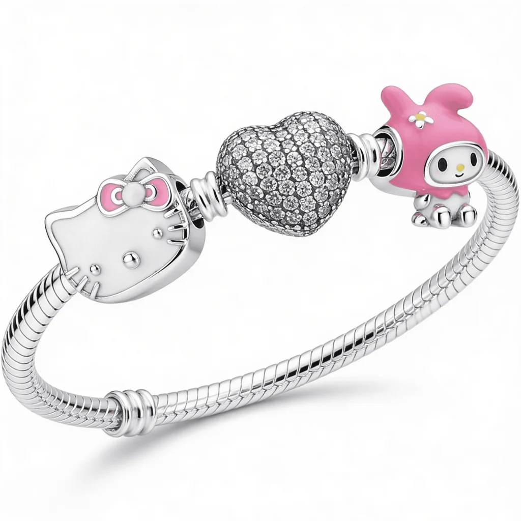 Set brățară cu inimă romantică și 2 charmuri delicate - imagine 2