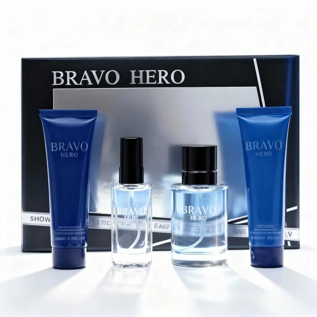 Set cadou parfum și cosmetice Bravo Hero, 4 piese