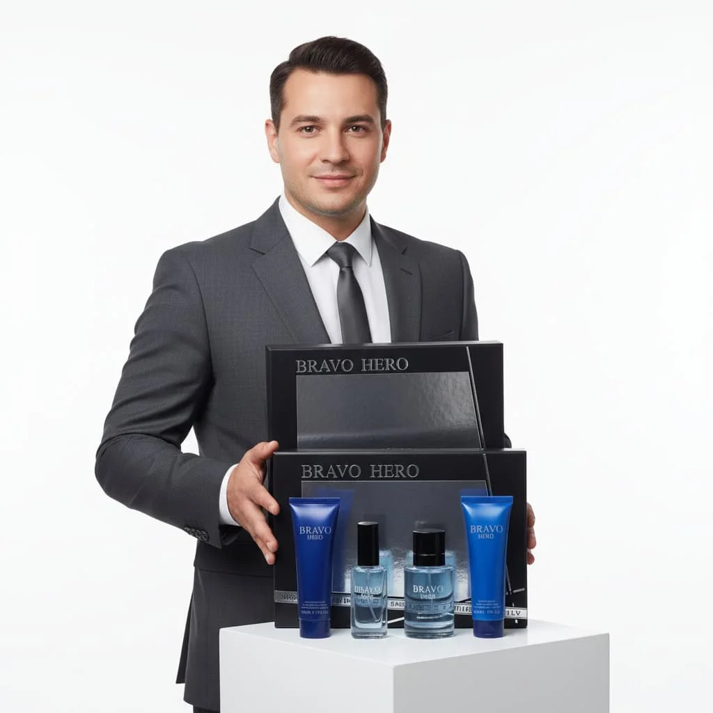 Set cadou parfum și cosmetice Bravo Hero, 4 piese - imagine 2