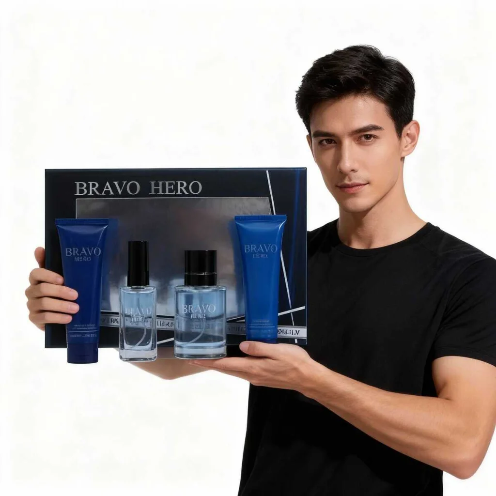 Set cadou parfum și cosmetice Bravo Hero, 4 piese - imagine 3