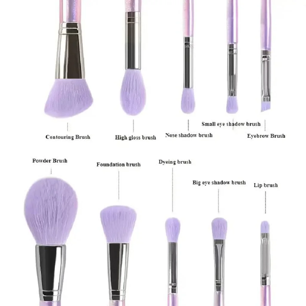 Set de 10 pensule de machiaj cu mâner din cristal acrilic - imagine 4