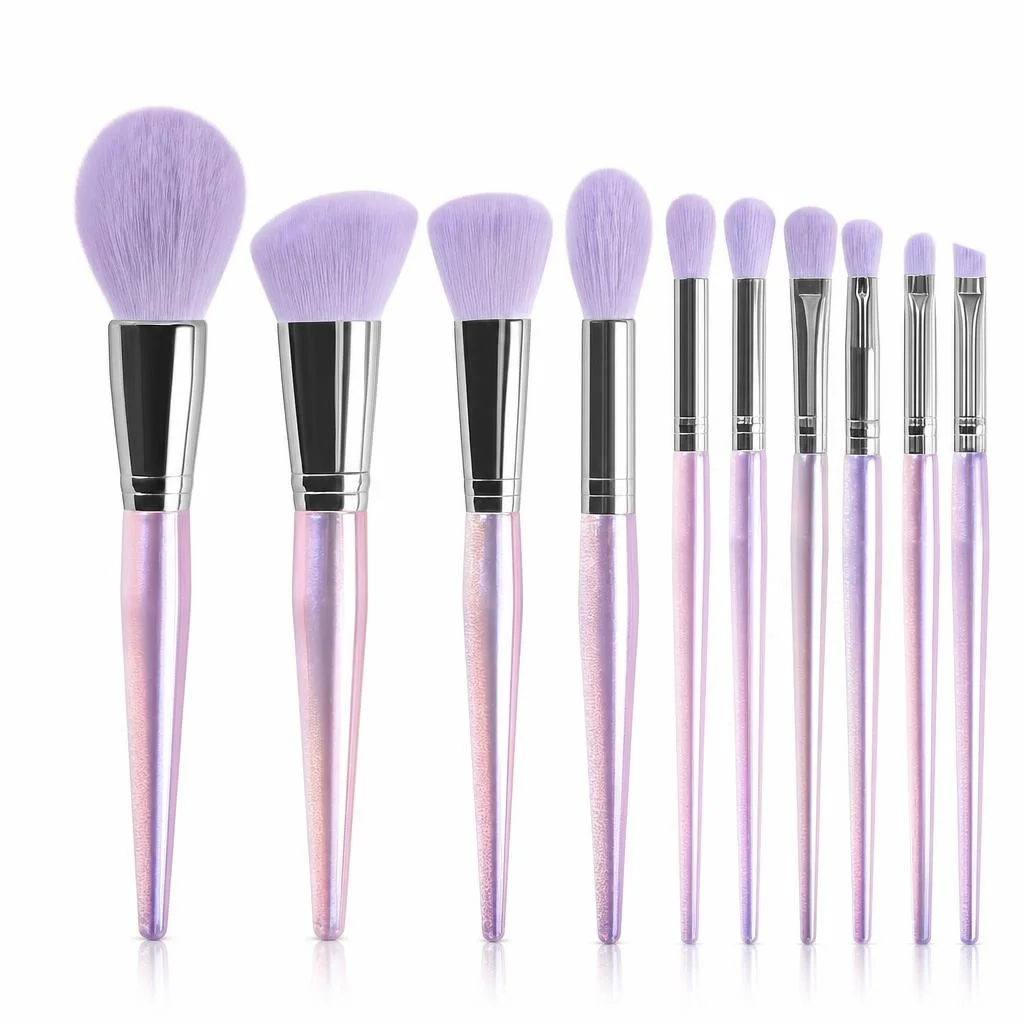 Set de 10 pensule de machiaj cu mâner din cristal acrilic