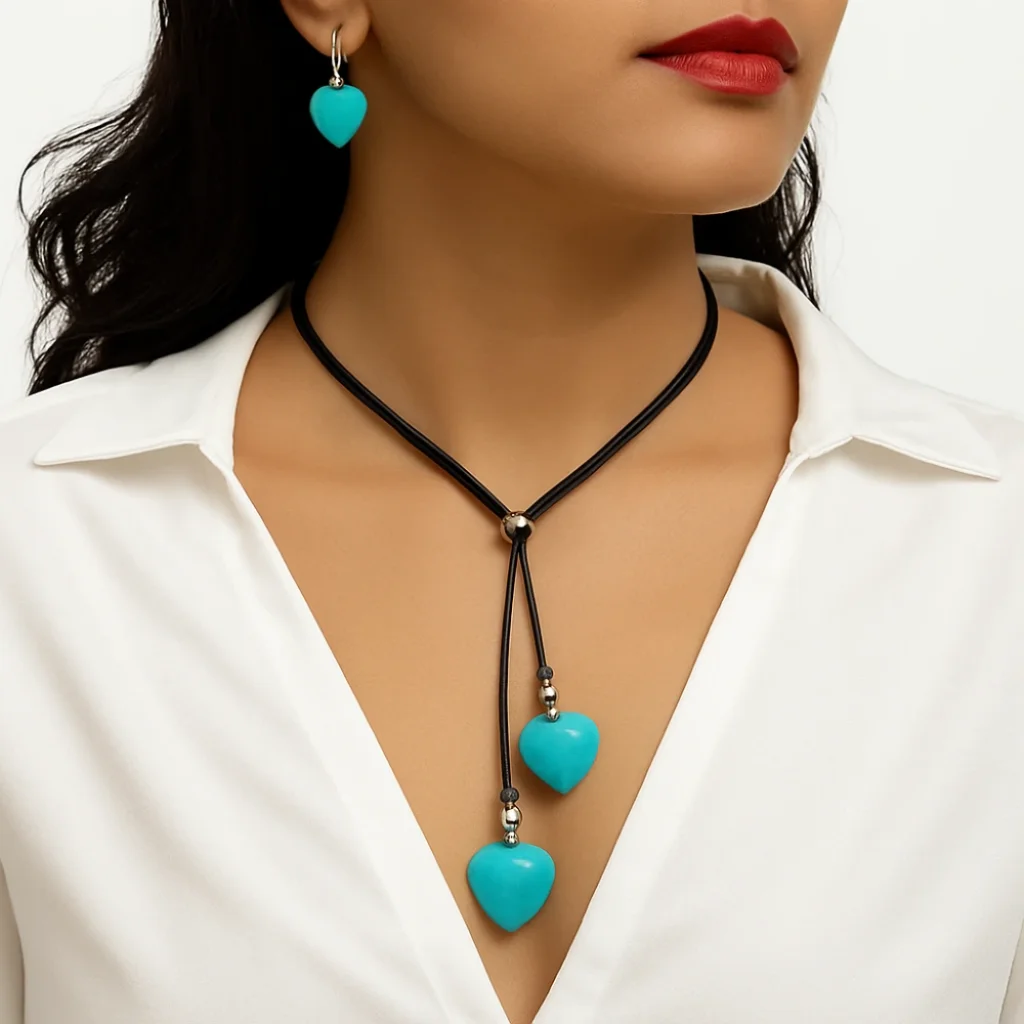 Set de bijuterii boho cu inimă - imagine 3