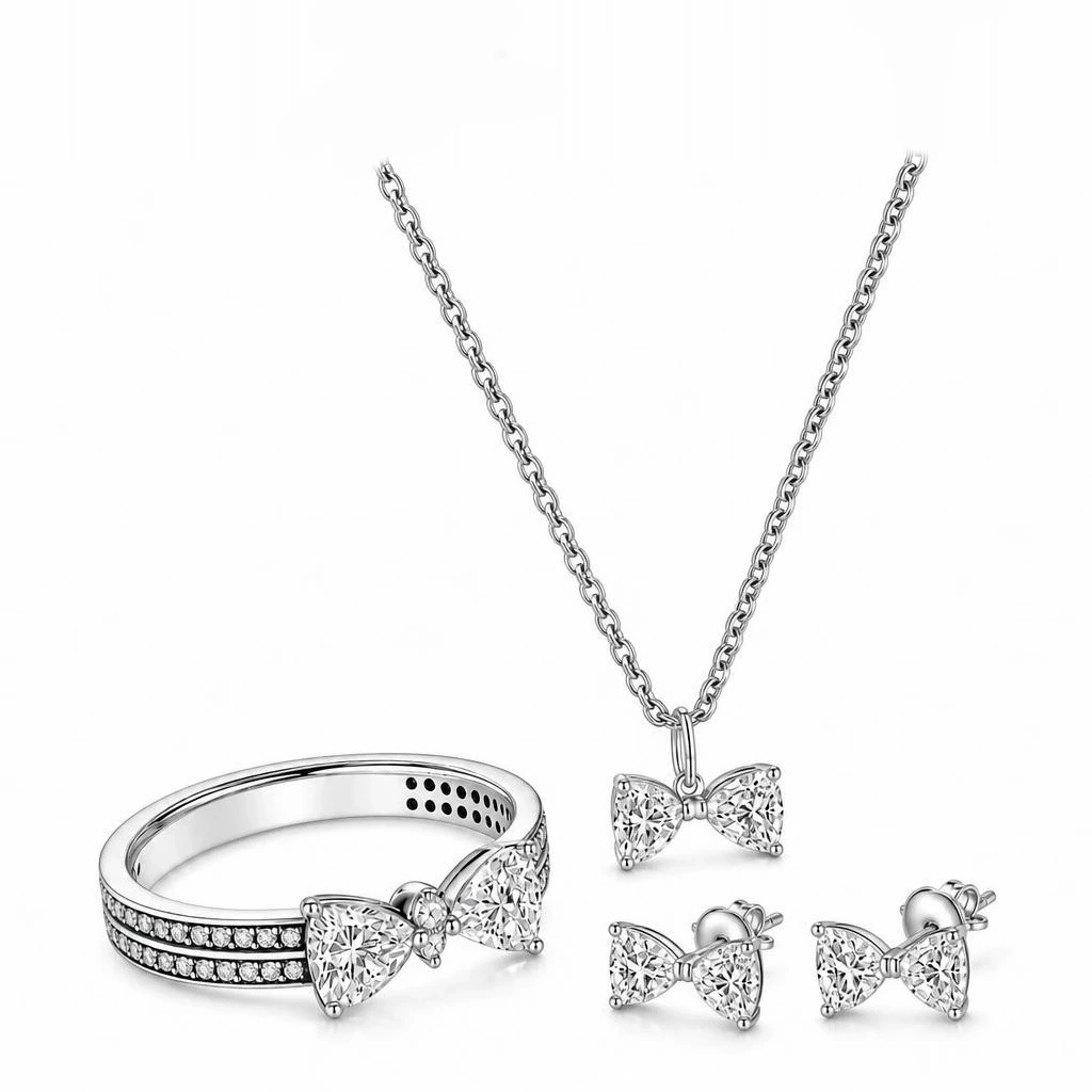Set de bijuterii cu fundiță și pietre luminoase - imagine 3