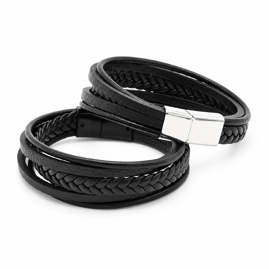Set de brățări multistrat, negru