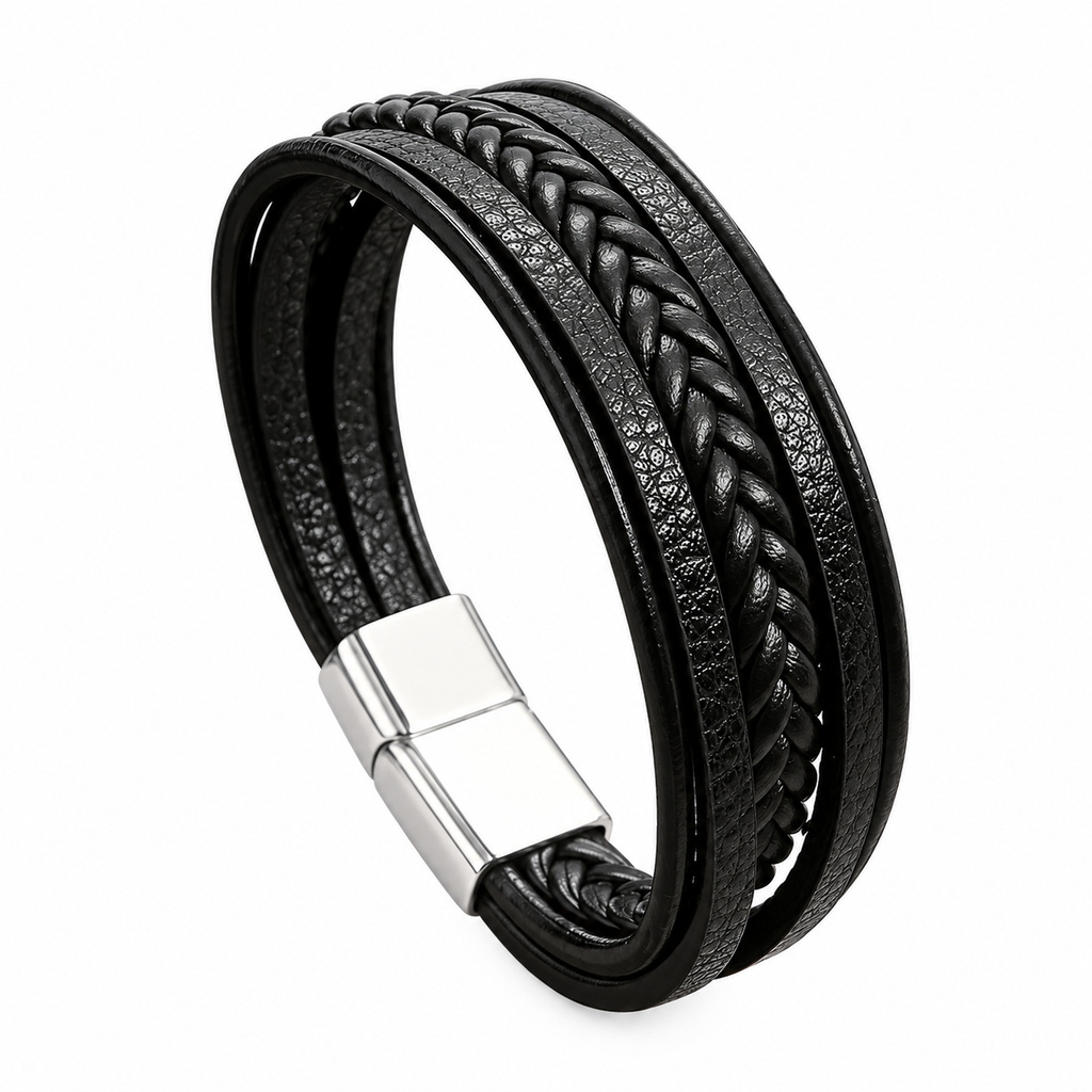 Set de brățări multistrat, negru - imagine 2