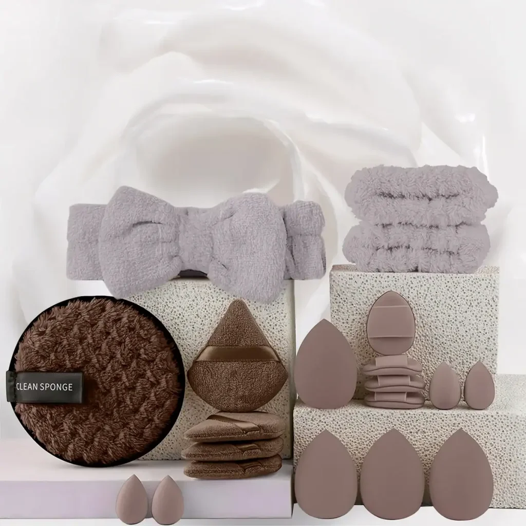 Set de bureței machiaj si accesorii Nude Mocha Sweet Pink - imagine 4