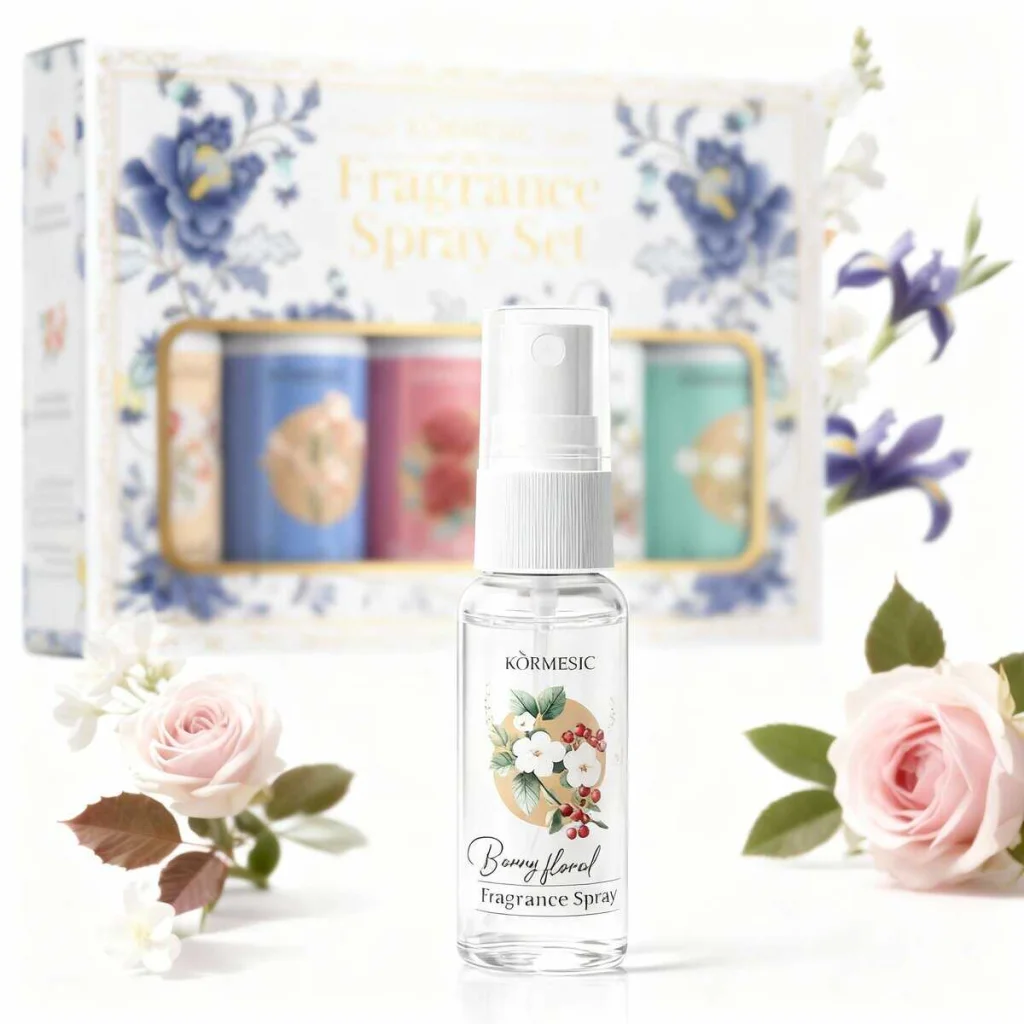 Set de parfum floral romantic cu spray de corp, 5 piese - imagine 3