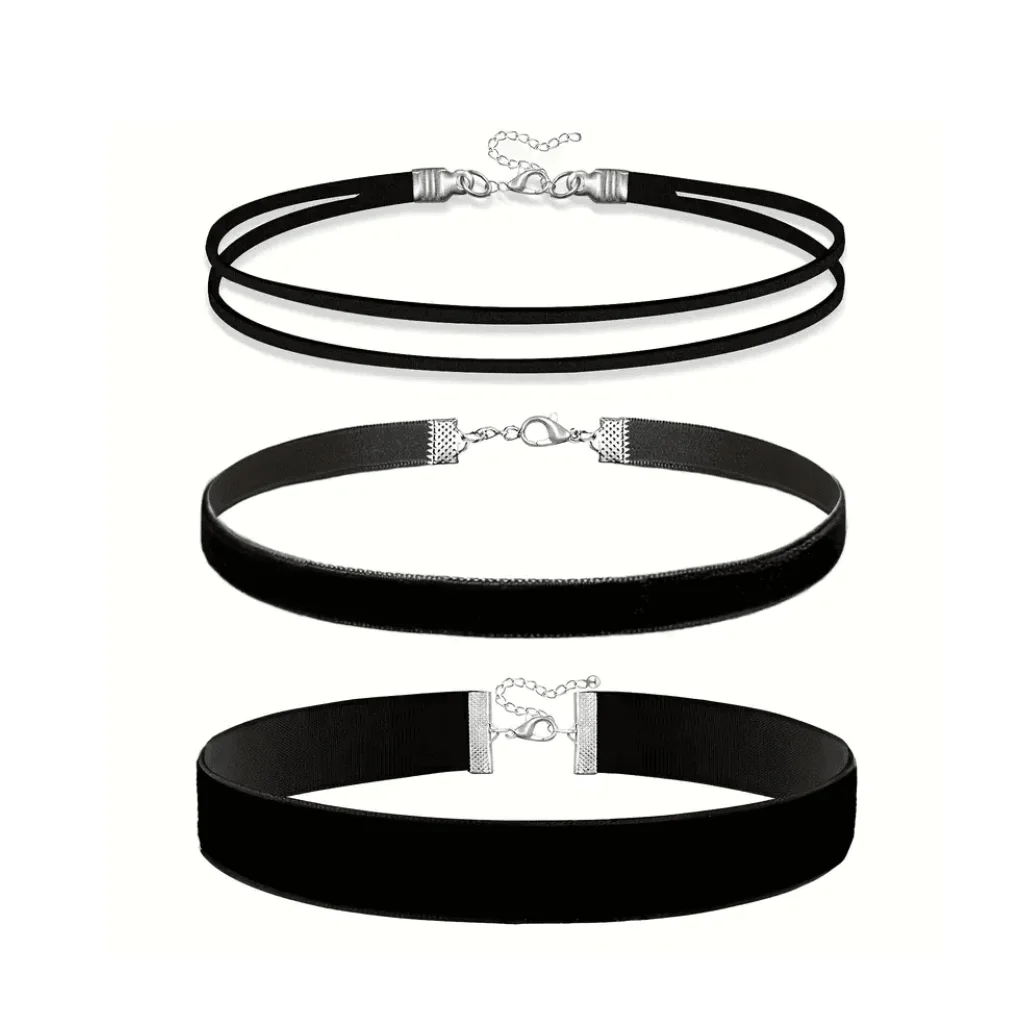 Set de trei coliere gotice negre, reglabile