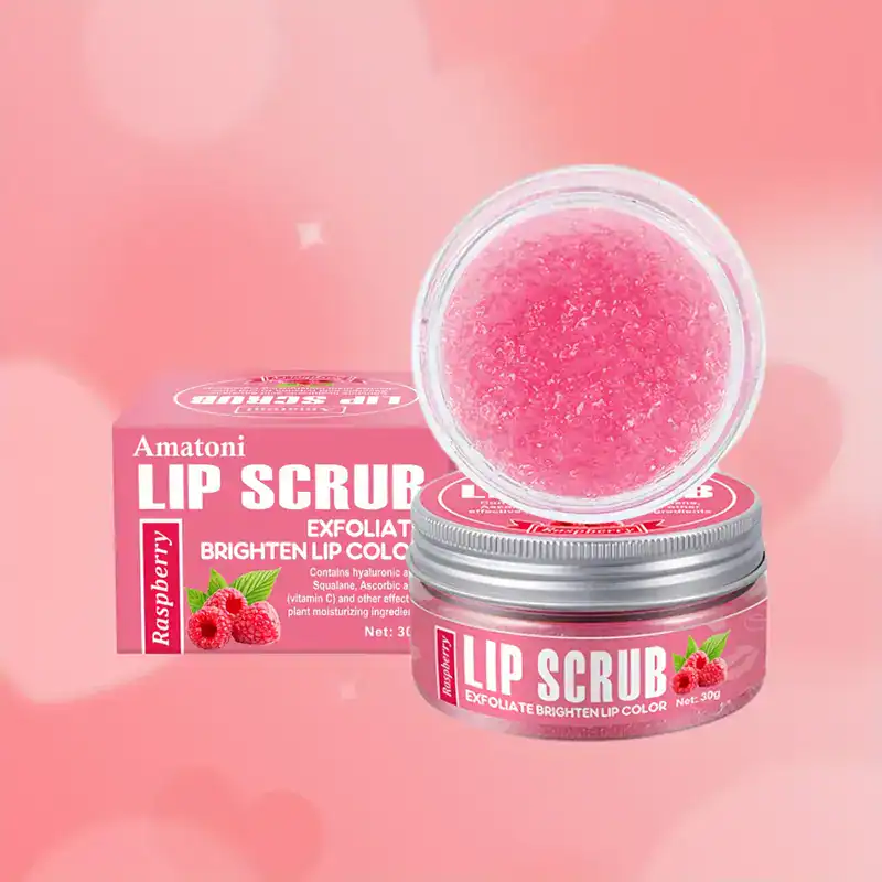Exfoliant pentru buze cu zmeură, hidratare, culoare strălucitoare, îngrijire și regenerare a buzelor.