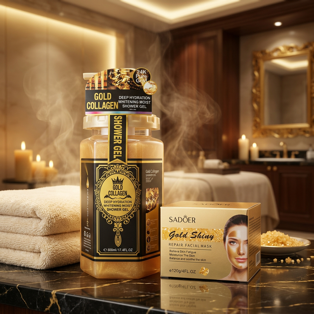 Set Îngrijire 24K Gold Ritual, gel de duș și mască de față - imagine 3