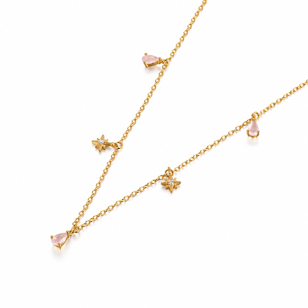 Colier Stellar Rose, cu steluțe și picături elegante - imagine 2