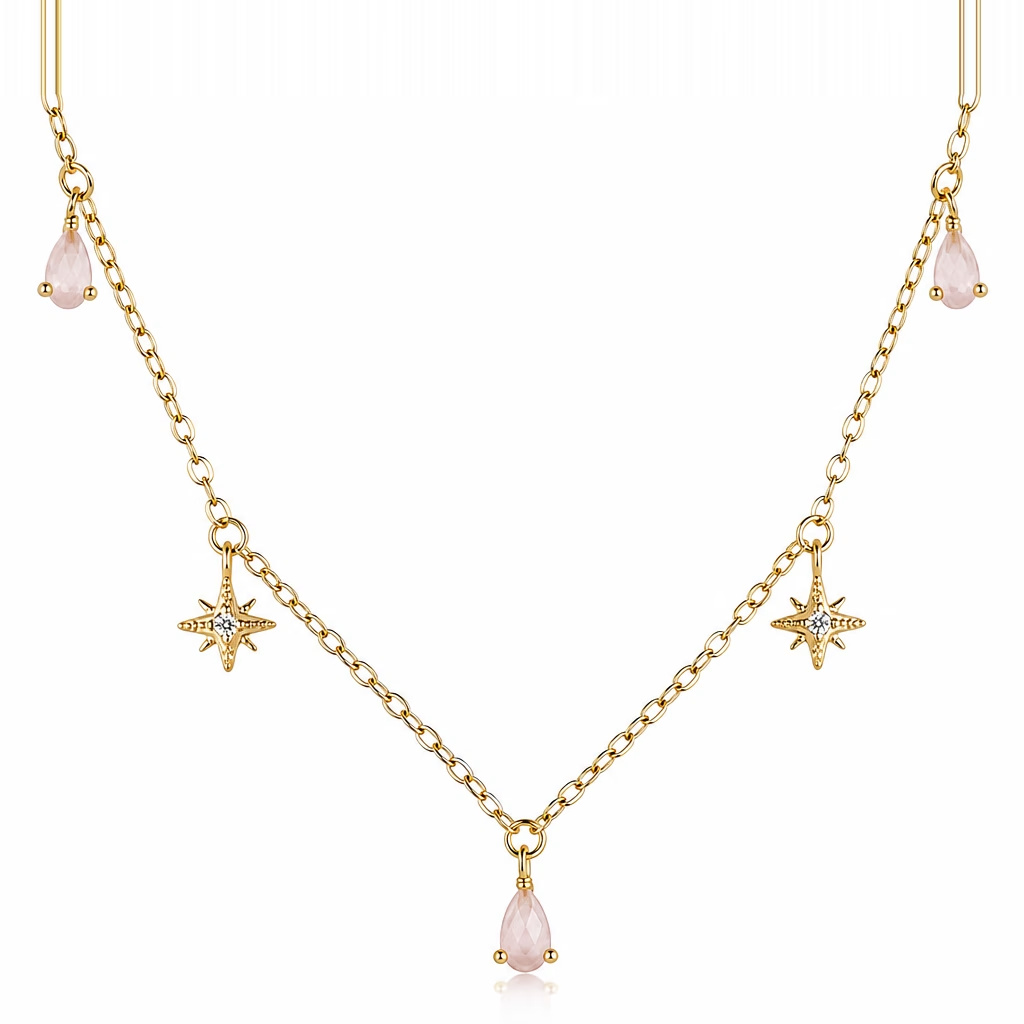 Colier Stellar Rose, cu steluțe și picături elegante