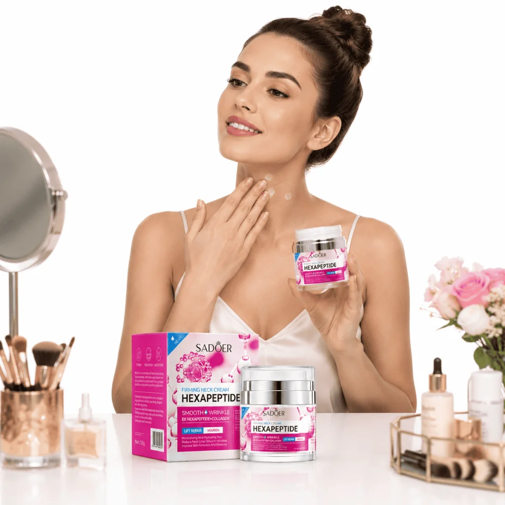 Cremă pentru ridurile de pe gât, colagen și retinol, 50 g, SADOER - imagine 3