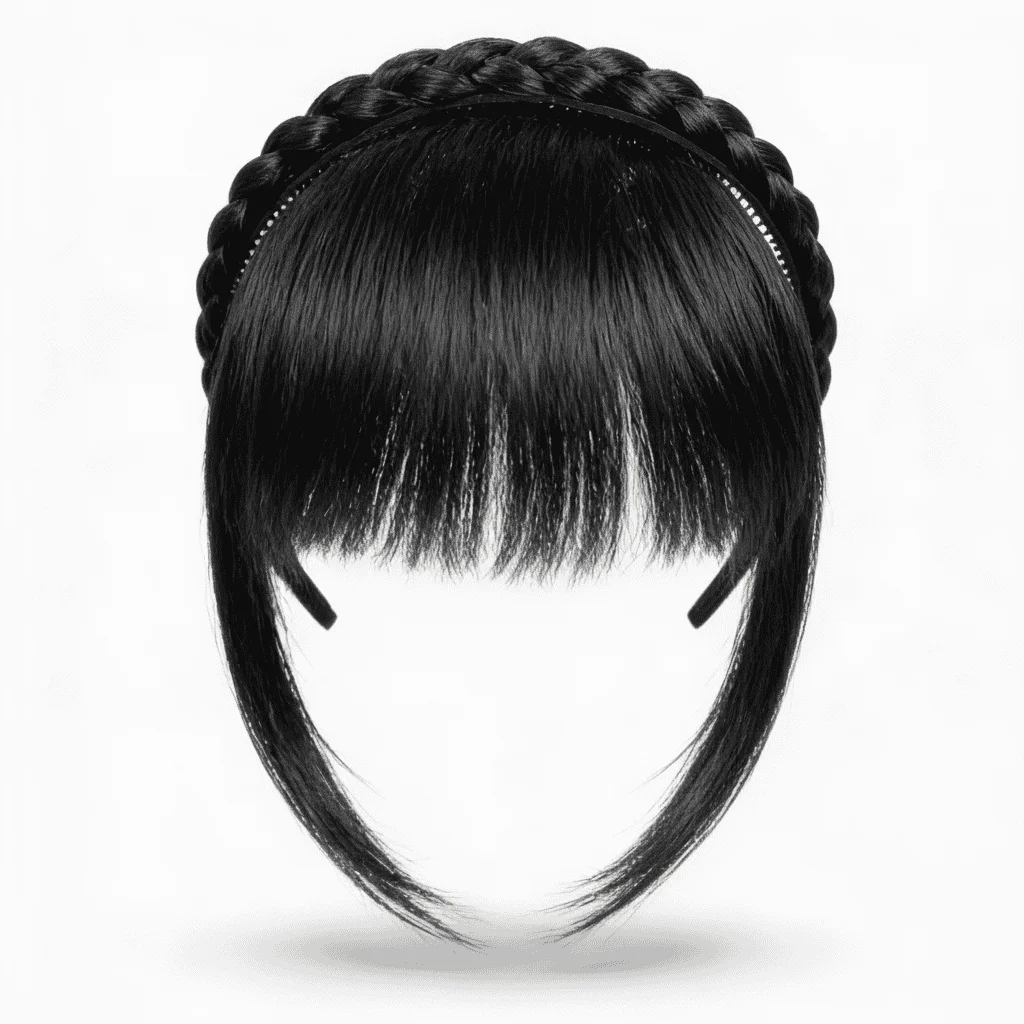 Extenise păr sintetic tip cordeluță împletită cu breton, brunet - imagine 3