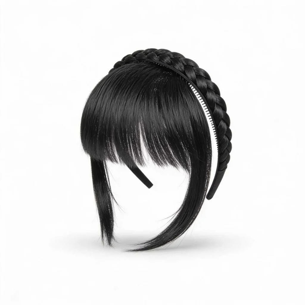 Extenise păr sintetic tip cordeluță împletită cu breton, brunet - imagine 2