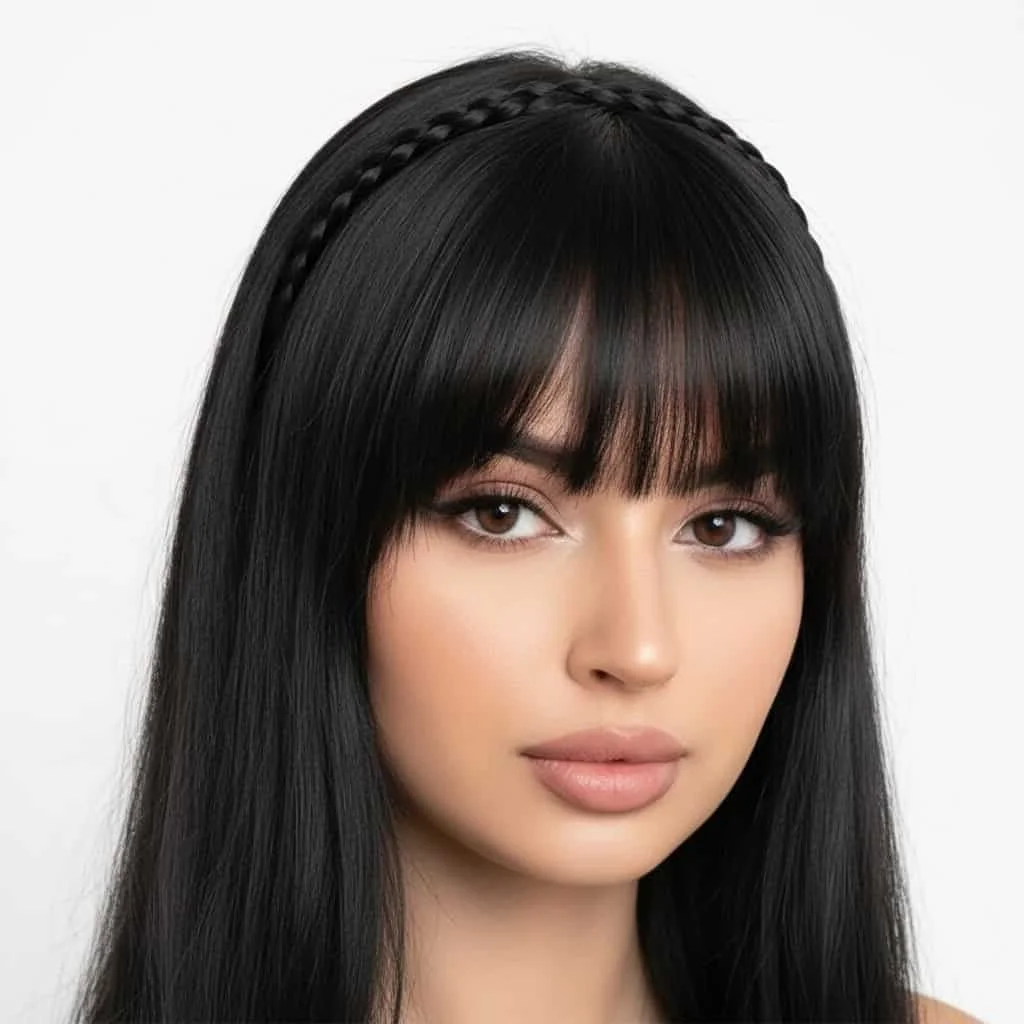 Extenise păr sintetic tip cordeluță împletită cu breton, brunet - imagine 5