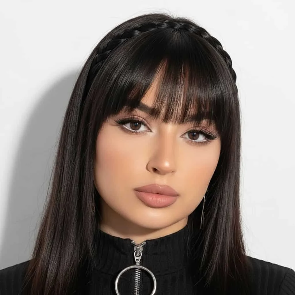 Extenise păr sintetic tip cordeluță împletită cu breton, brunet - imagine 4