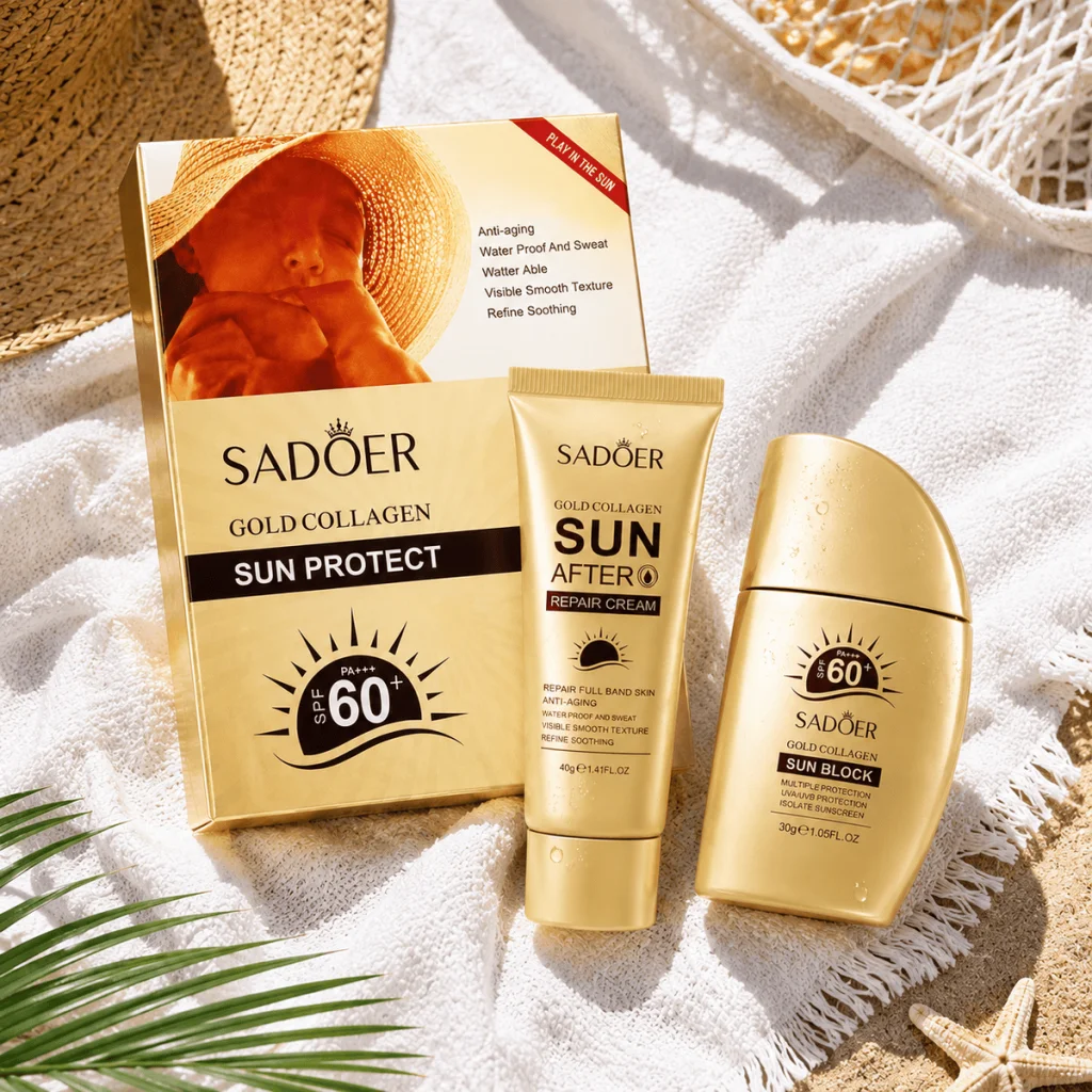 Set protecție solară cu colagen Before and After, SPF 60, SADOER - imagine 2