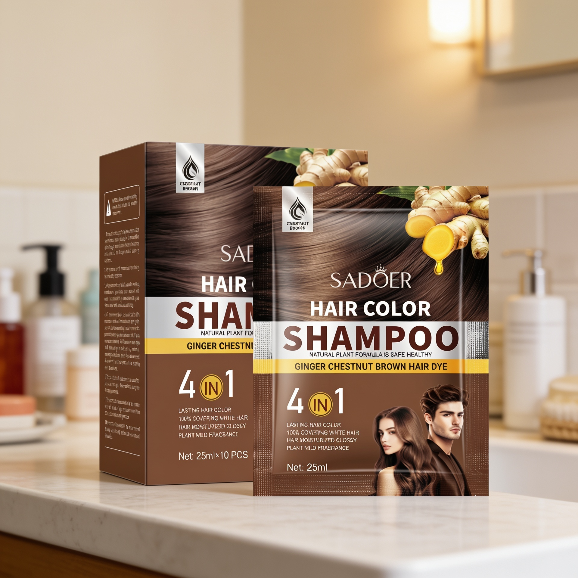 Șampon Colorant 4 în 1, SADOER, 25 ml x 10 buc - imagine 4
