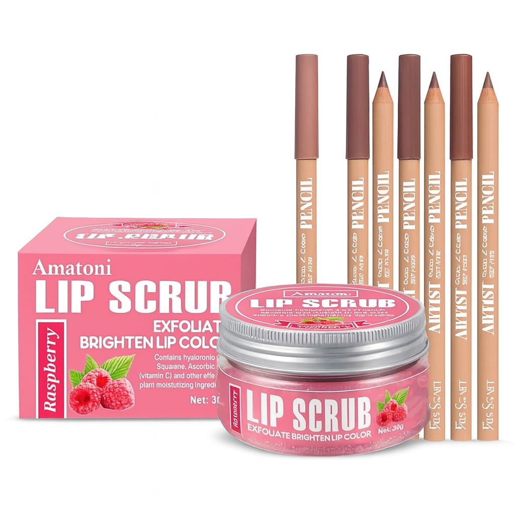 Pachet buze seducătoare - Scrub Zmeură + Creioane Nude