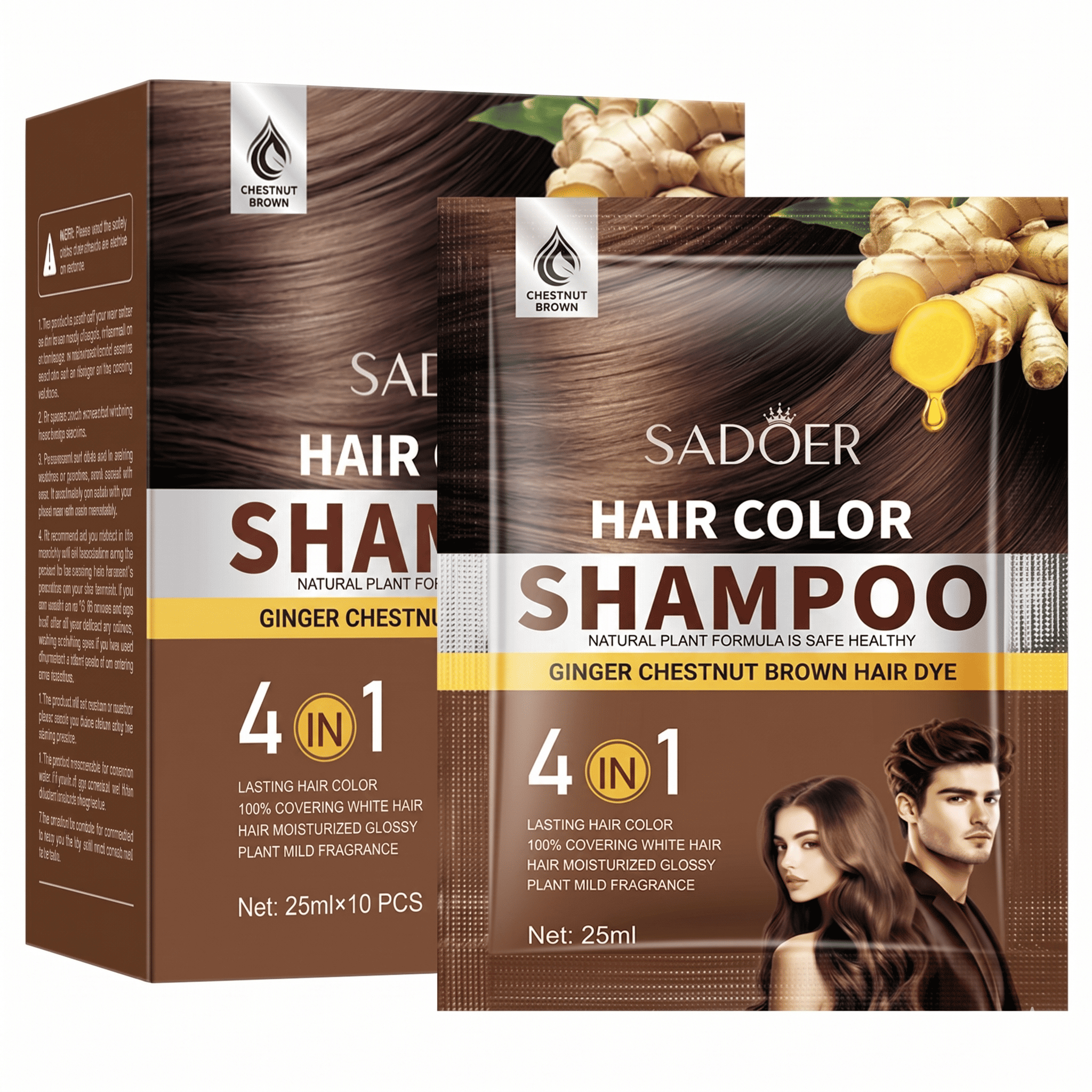 Șampon Colorant 4 în 1, SADOER, 25 ml x 10 buc