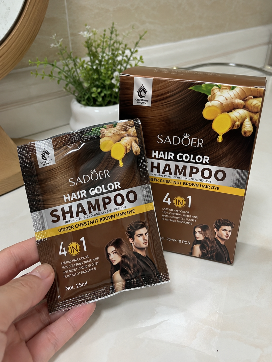 Șampon Colorant 4 în 1, SADOER, 25 ml x 10 buc