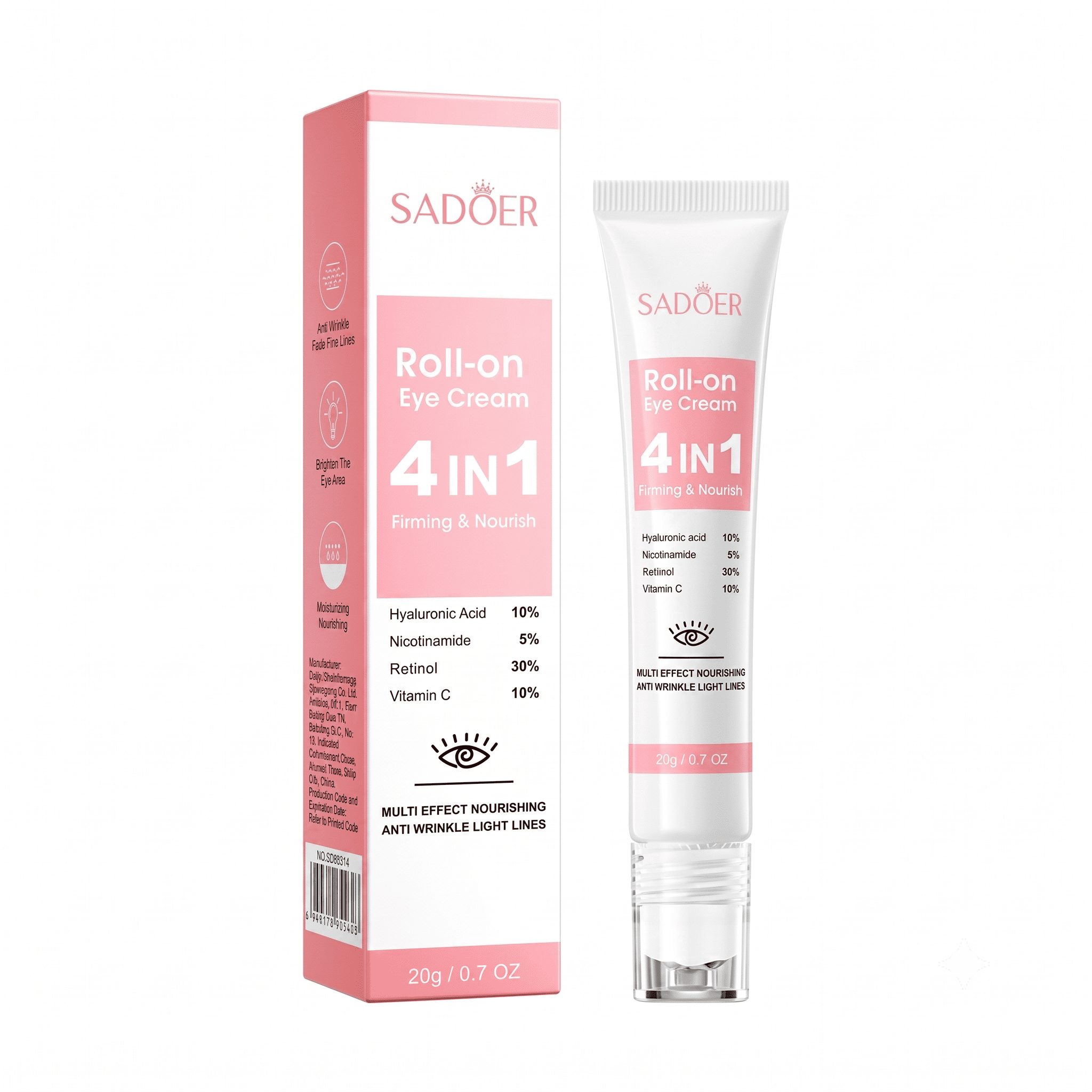 Cremă de Ochi Roll-on 4 în 1, SADOER, 20g