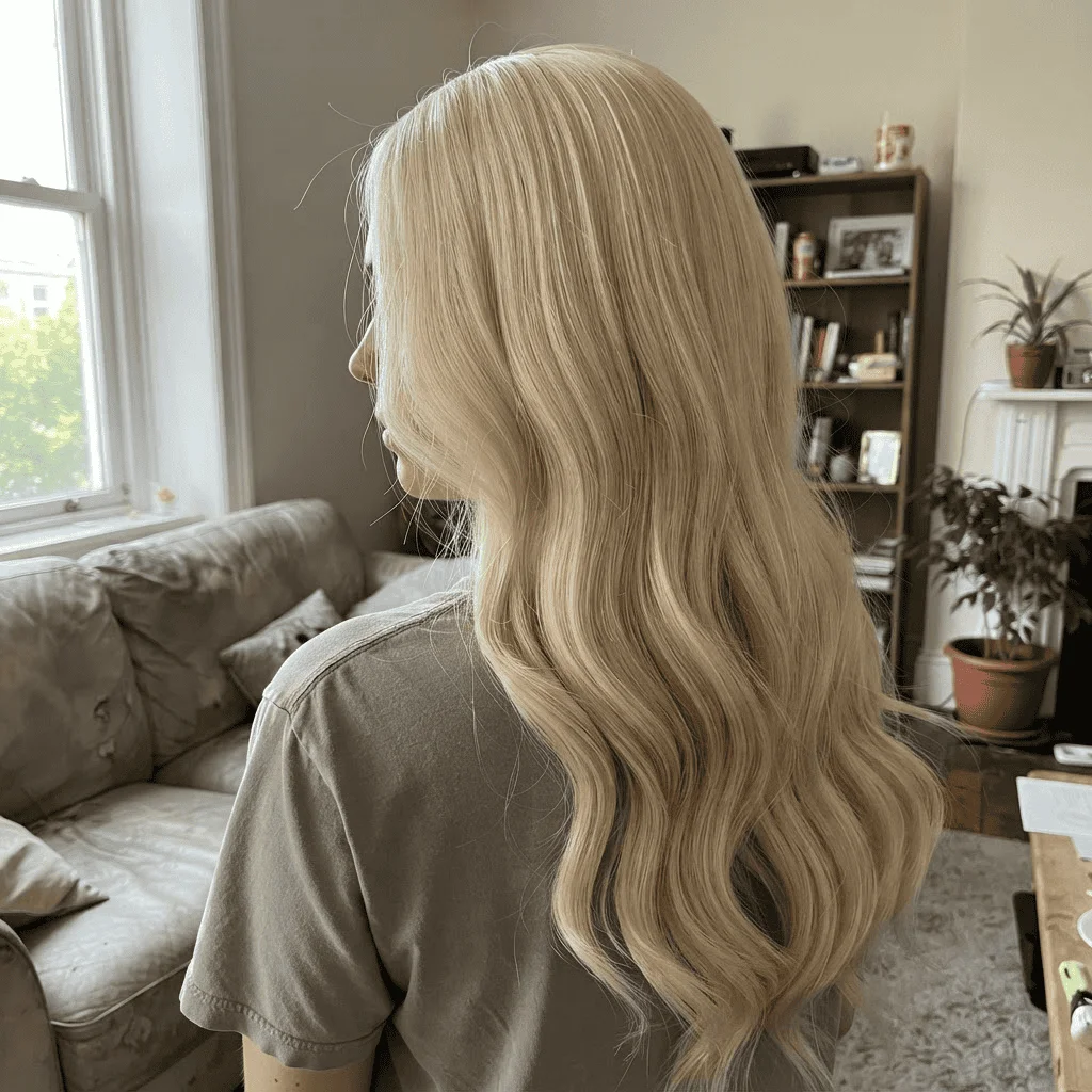 Perucă lungă ondulată, blond deschis , 72 cm - imagine 2