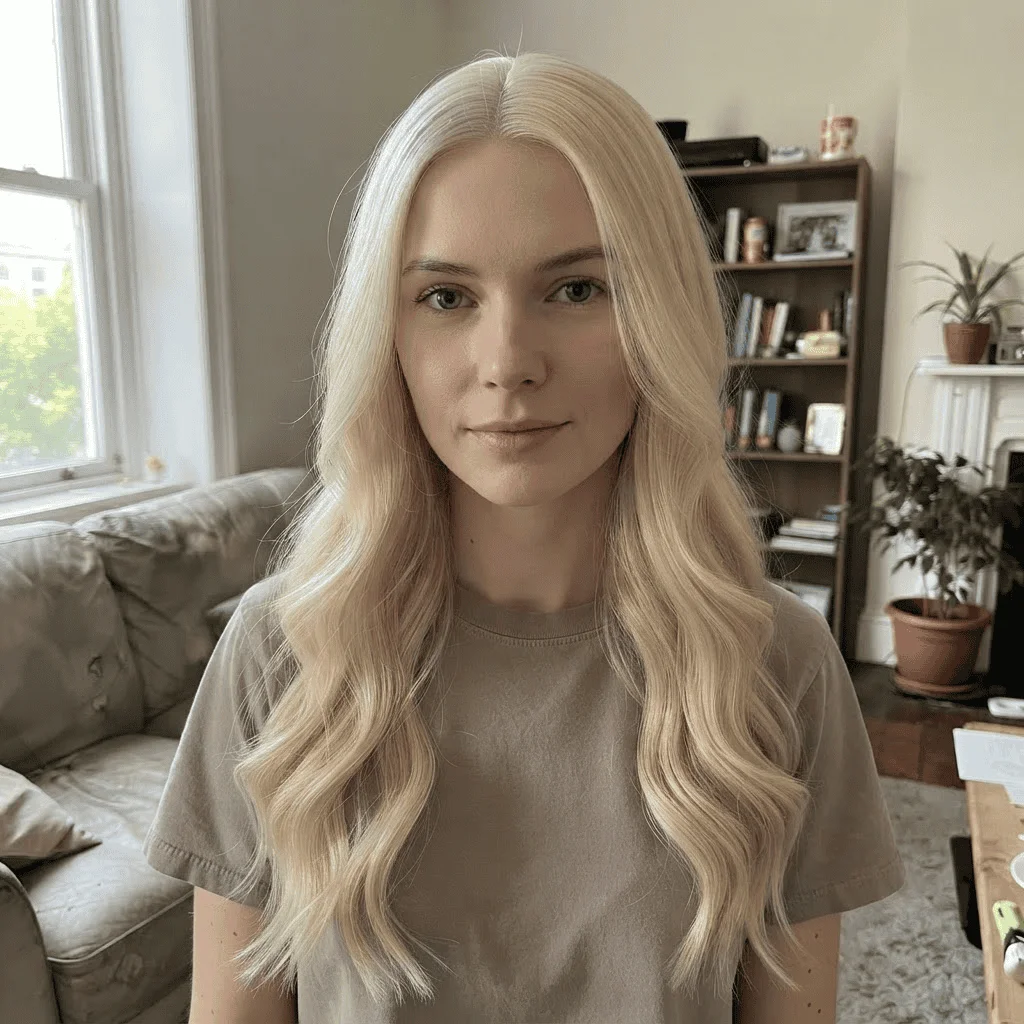 Perucă lungă ondulată, blond deschis , 72 cm - imagine 3