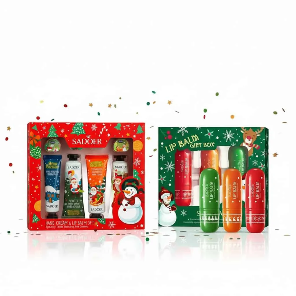 Christmas pack, Set Cremă de mâini și Balsam de buze si Set cadou de 3 arome balsam de buze