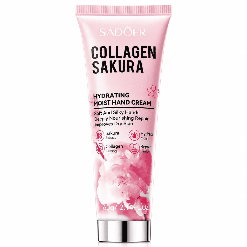Cremă de mâini hidratantă cu colagen și sakura, SADOER, 60 g