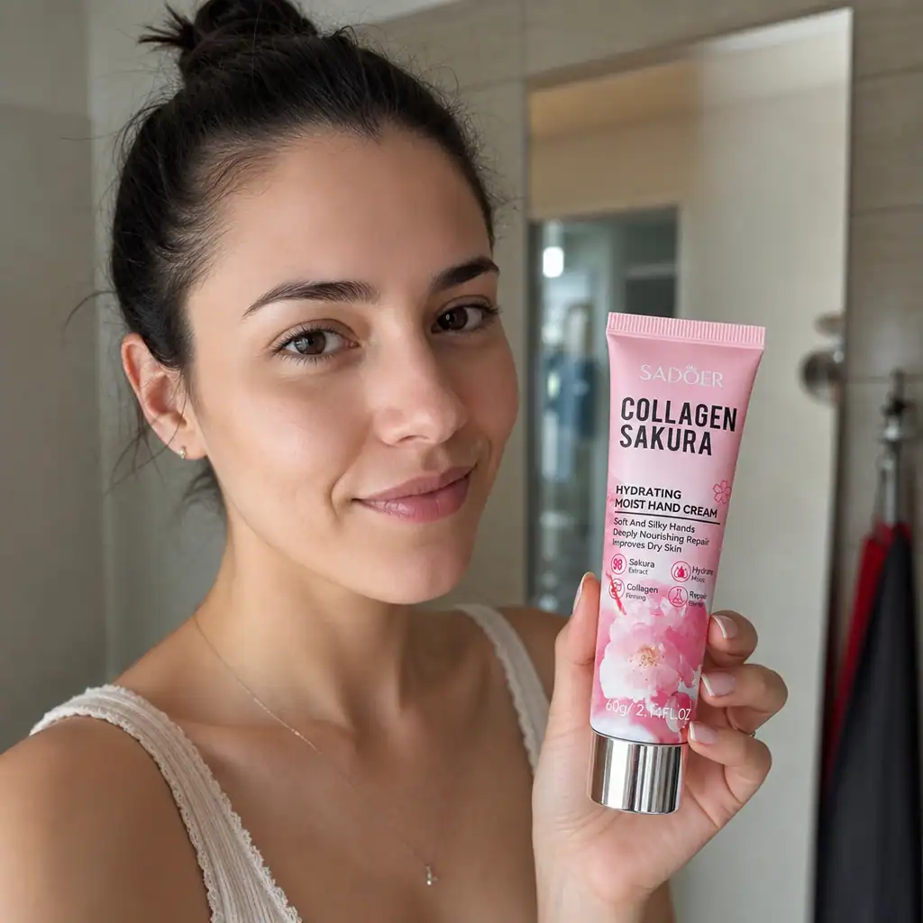 Cremă de mâini hidratantă cu colagen și sakura, SADOER, 60 g - imagine 2