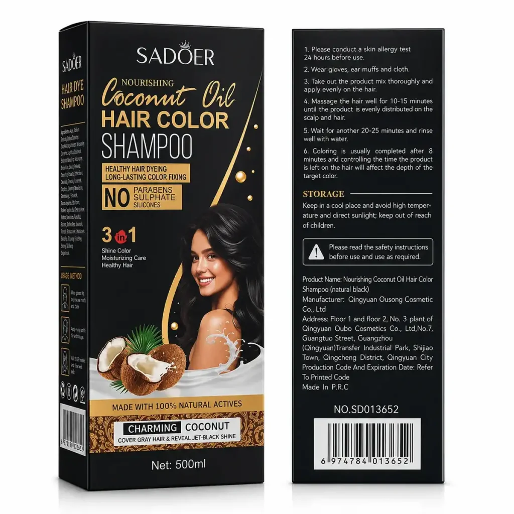 Șampon Colorant cu Ulei de Cocos, SADOER, 500 ml