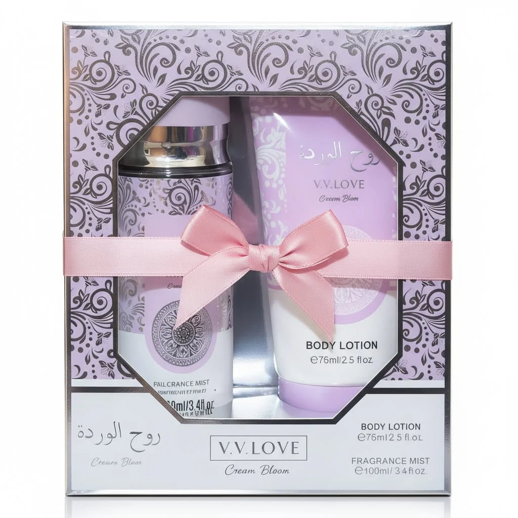 Set cadou cu body mist și loțiune de corp, Cream Bloom, V.V. Love, 100 ml + 76 ml