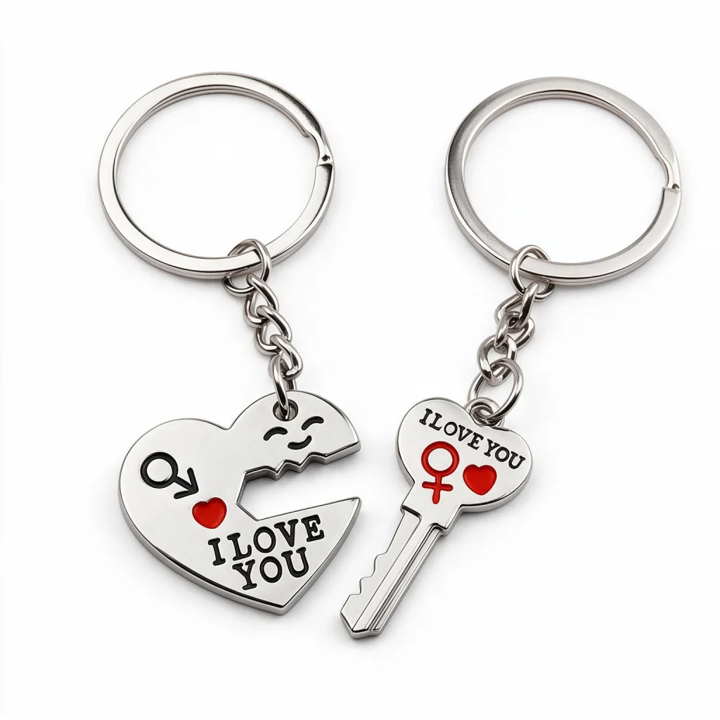 Set de brelocuri gravabile cu inimă și cheie — I Love You