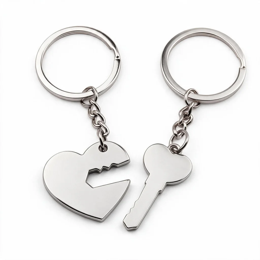 Set de brelocuri gravabile cu inimă și cheie — I Love You - imagine 2