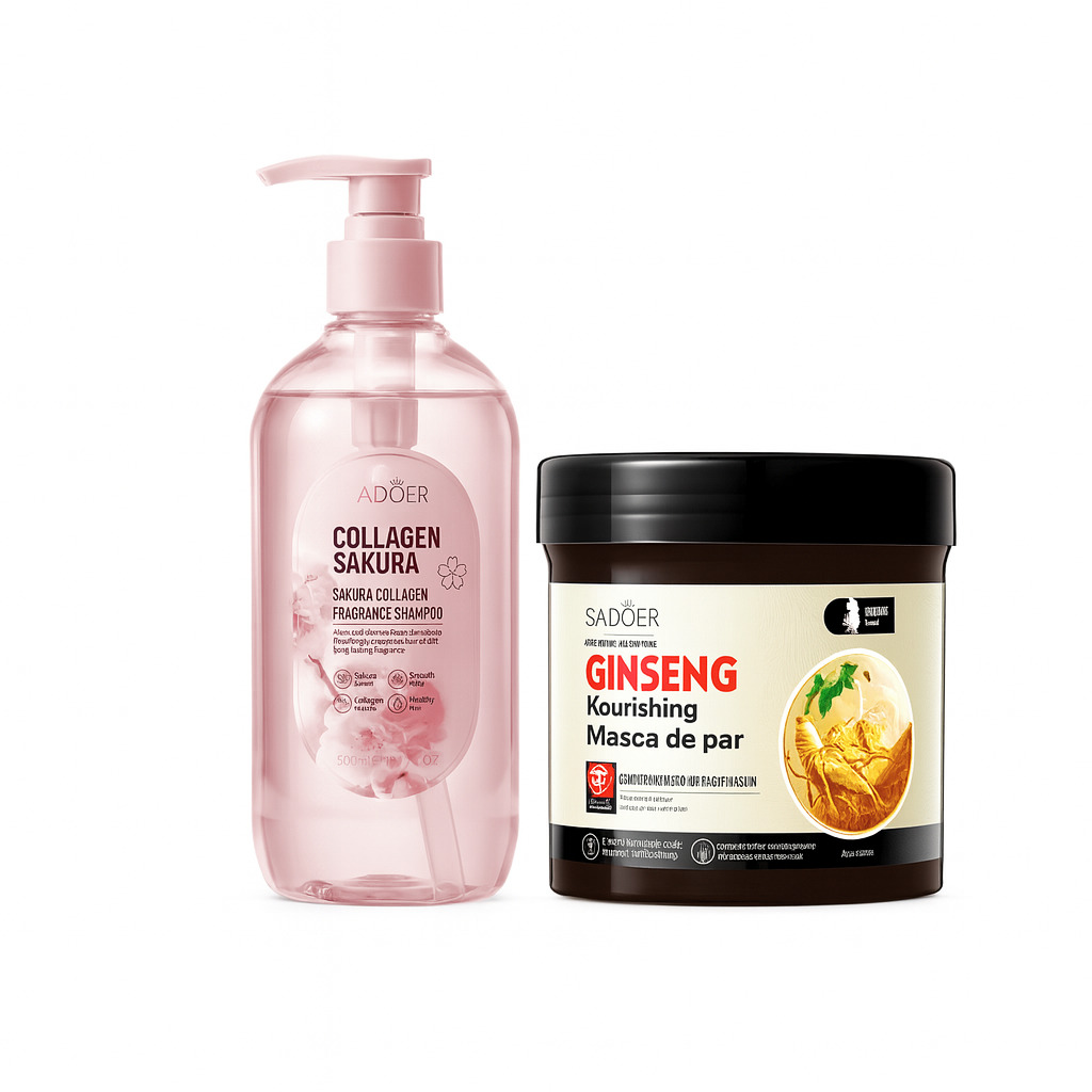 Pachet îngrijire păr - Șampon Collagen Sakura + Mască Ginseng