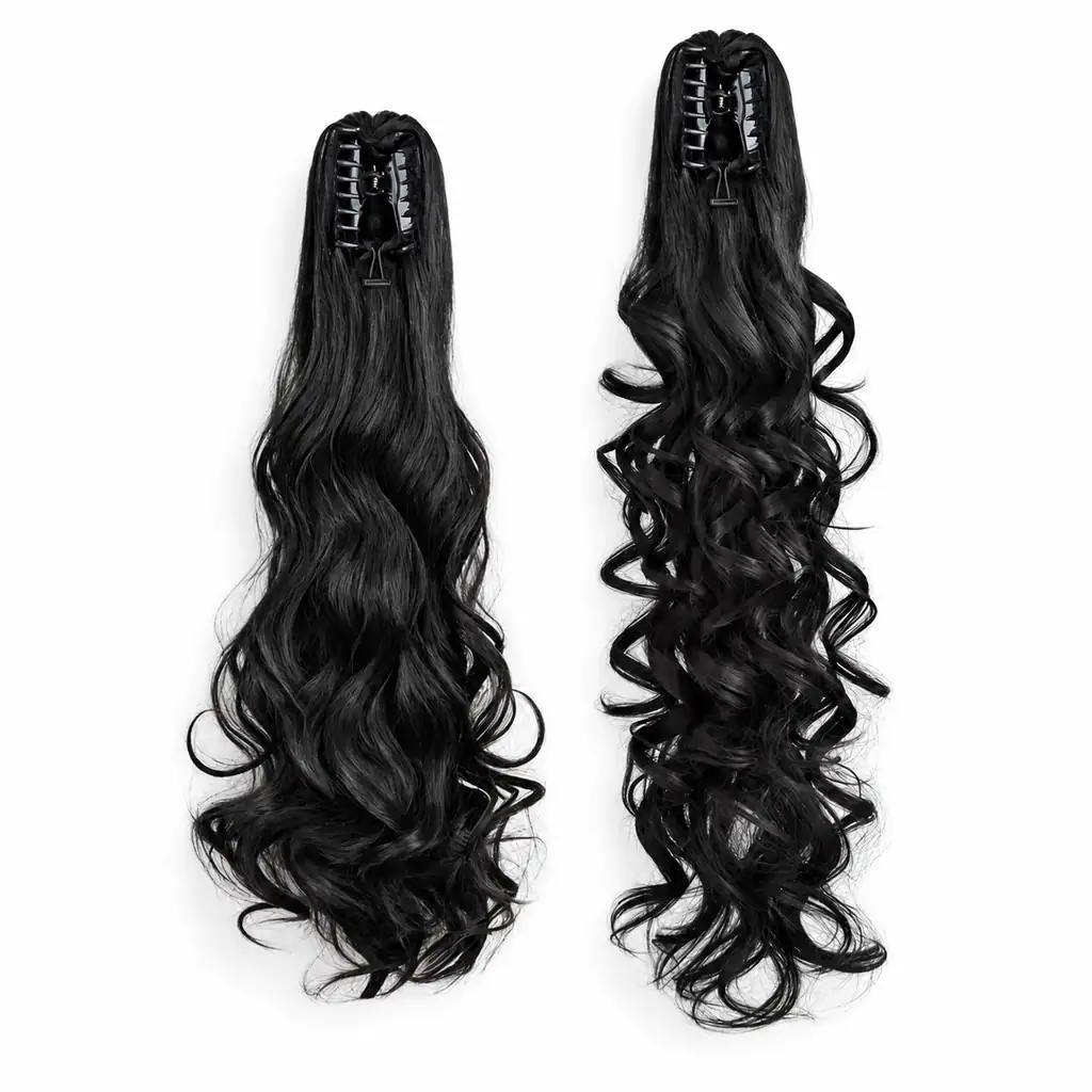 Pachet Cozi Ondulate – 60 cm și 50 cm, negru/brunet