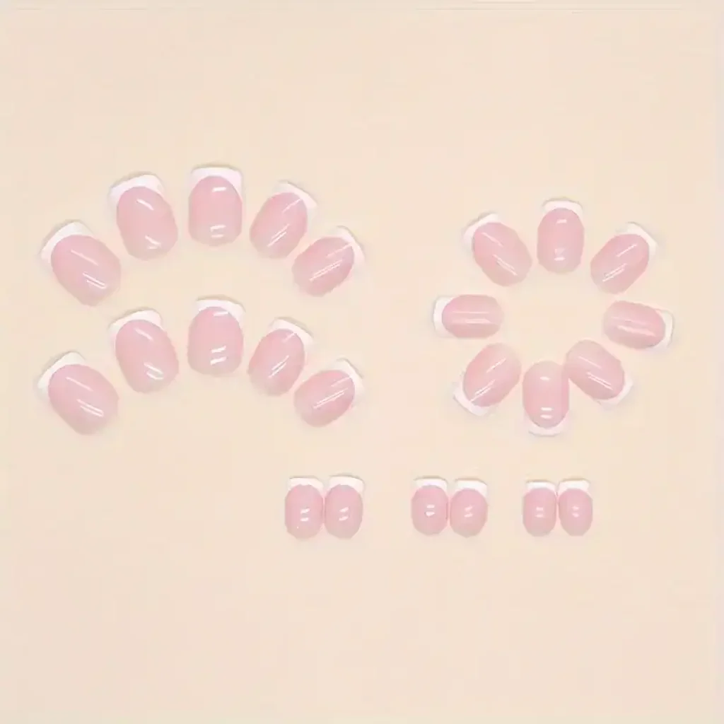 Set 24 Unghii False French Manichiura, Forma Patrata Scurta