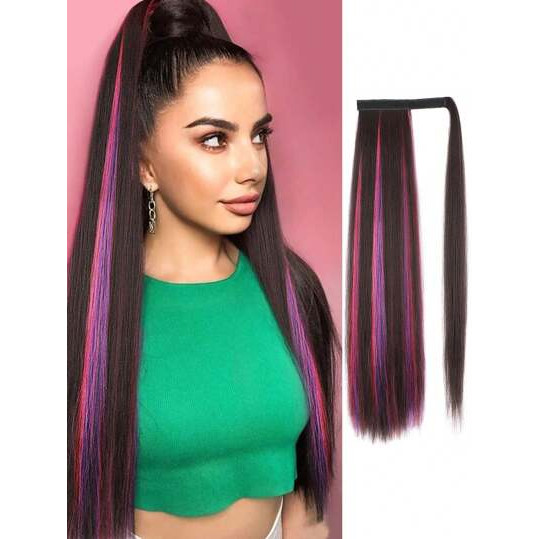 Extensie coada de cal, neagra cu suvite violet si roz, 55 cm