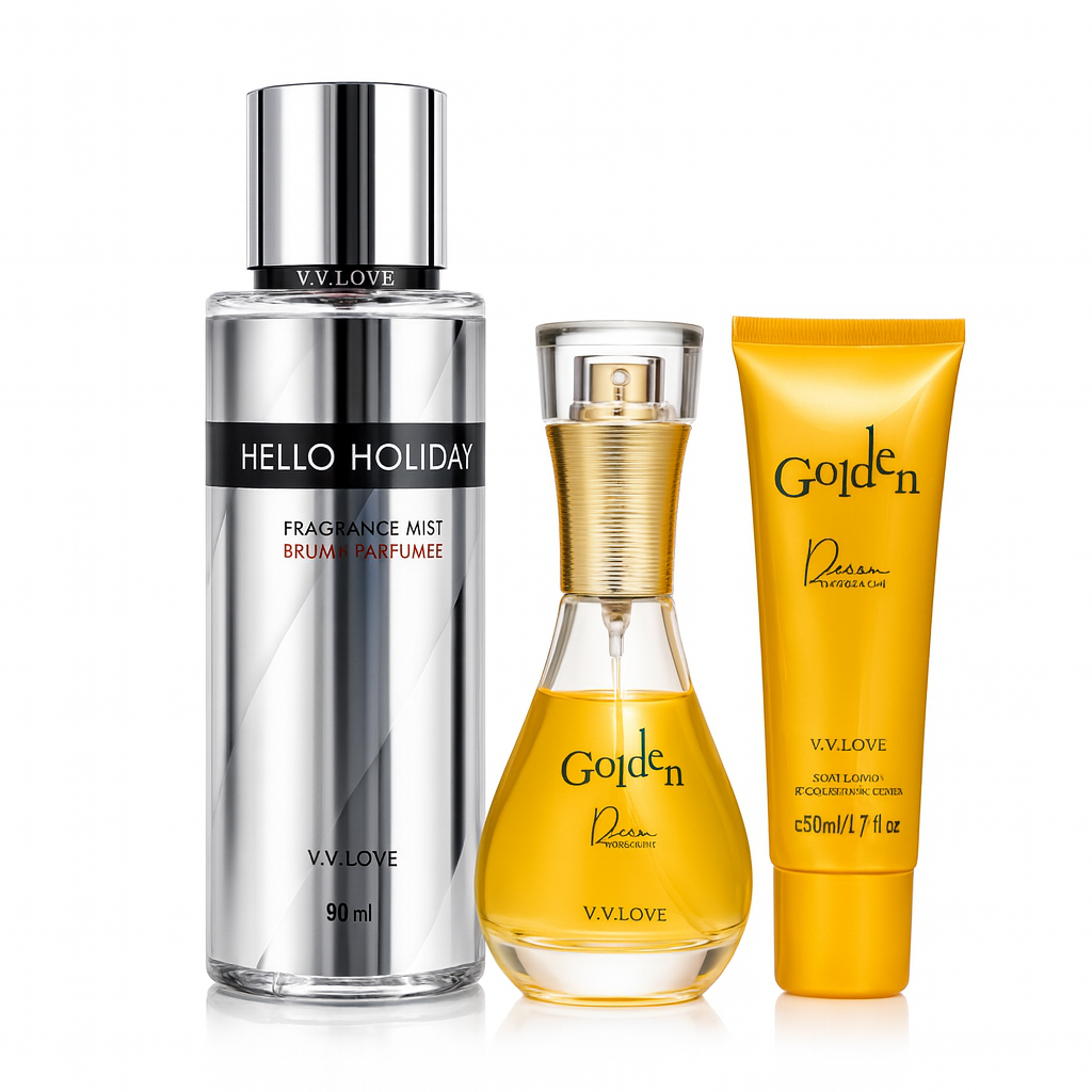 Pachet parfum și loțiune - Hello Holiday + Golden